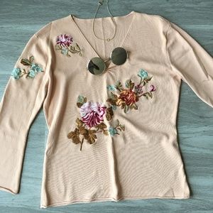 Peach Embroidered Floral Blouse